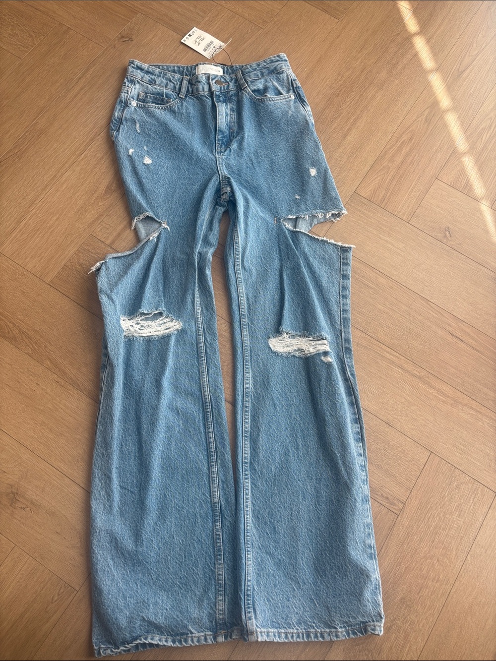 Zara Light Blue Distressed Flare Jeans